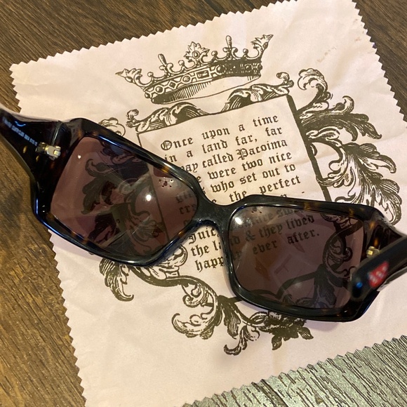 Y2K VINTAGE JUICY COUTURE SUNGLASSES CASE & CLOTH ROYAL CROWN BROWN TORTOISE